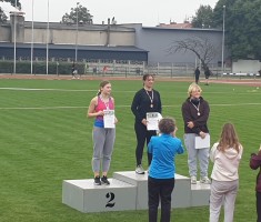 Powiększ zdjęcie Podium z najlepszymi zawodniczkami w konkurencji pchnięcia kulą