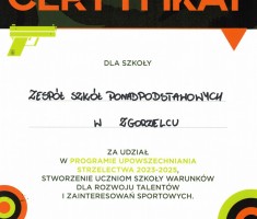 Przejdź do - "Emilka" otrzymała certyfikat Programu Upowszechniania Strzelectwa
